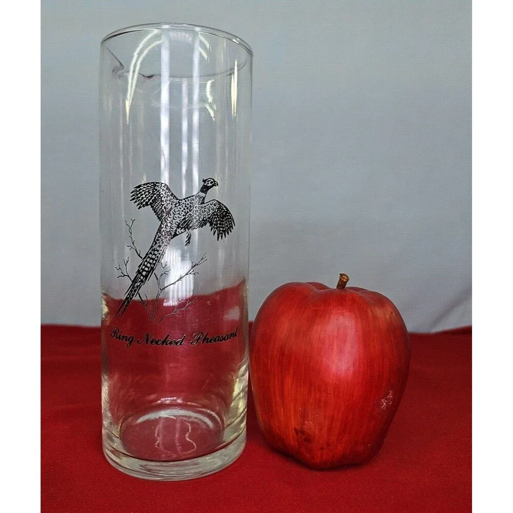 Pheasant Carafe Federal Glass Ring Necked Pitcher Vintage Bird Spout Jug